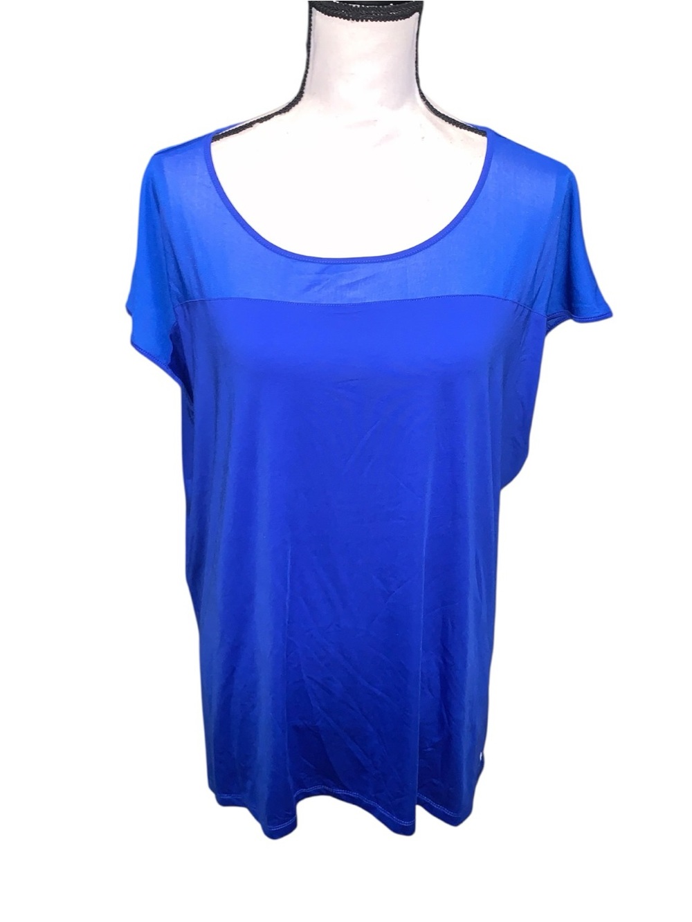Danskin Now Loose Fit Vibrant Blue Scoop Neck Short Sleeve Athletic Shirt Mesh